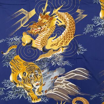 Kimono Yukata court japonais 100% coton Navy & Or motif Tigre & Dragon 2