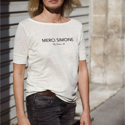 T-shirt femme en lin Ivoire Made in France "Merci Simone"