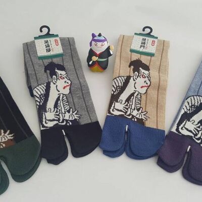 TM447 Japanese Cotton Tabi Socks with Kabuki Pattern Made in Japan Size Fr 40 - 45
