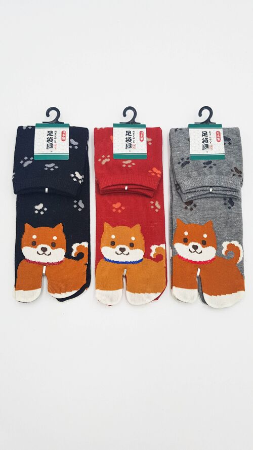 Japanese Tabi Socks in Cotton and Shiba Inu Dog Pattern Made in Japan Size Fr 40 - 45