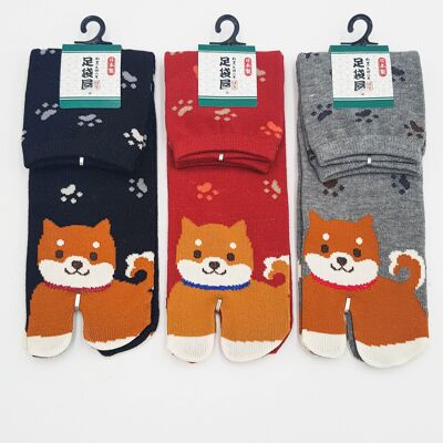 Japanese Tabi Socks in Cotton and Shiba Inu Dog Pattern Made in Japan Size Fr 40 - 45