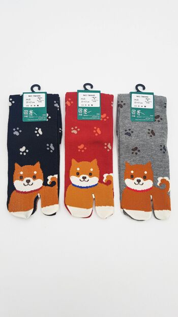 Japanese Tabi Socks in Cotton and Shiba Inu Dog Pattern Made in Japan Size Fr 40 - 45 2