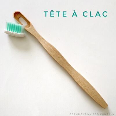 Toothbrush with refillable head in beech, 100% French