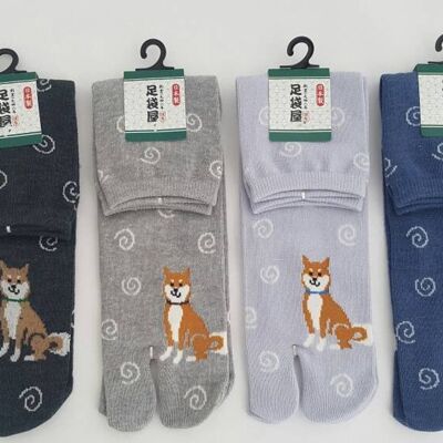 Japanese Cotton Tabi Socks with Shiba Inu and Uzumaki Dog Pattern Made in Japan Size Fr 40 - 45