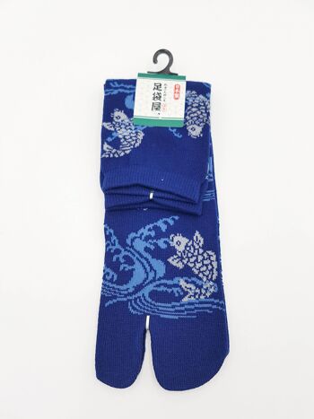 Chaussettes Japonaises Tabi en Coton et Motif Poisson Carpe Koi & Vagues Made in Japan Taille Fr 40-45 3