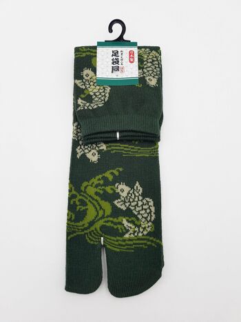Chaussettes Japonaises Tabi en Coton et Motif Poisson Carpe Koi & Vagues Made in Japan Taille Fr 40-45 4