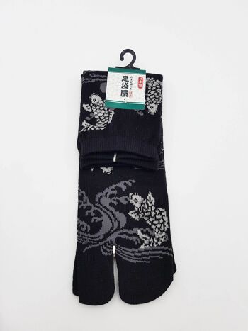 Chaussettes Japonaises Tabi en Coton et Motif Poisson Carpe Koi & Vagues Made in Japan Taille Fr 40-45 6