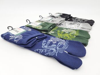 Chaussettes Japonaises Tabi en Coton et Motif Poisson Carpe Koi & Vagues Made in Japan Taille Fr 40-45 7