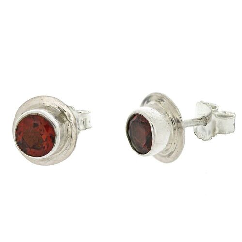 Round Garnet Facetted Double Set Stud Earrings with Presentation Box