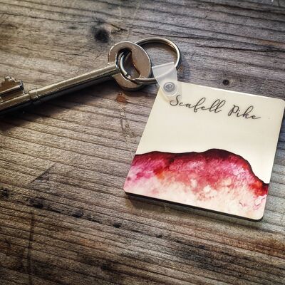 Scafell Pike Keyring. Illustrated Mountain Keychain. Watercolour Keyfob. HikIng Gift, Lake District Gift. Adventure Gift. Car Keyfob.