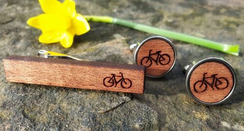 Handmade Hardwood Cycling Cufflinks and Tie Clip Set, Christmas Gift for Him.