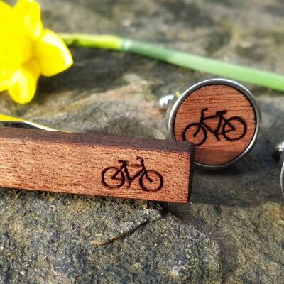 Handmade Hardwood Cycling Cufflinks and Tie Clip Set, Christmas Gift for Him.