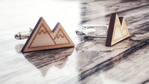 Wooden Mountain Cufflinks, Hiking Gift For Him, Men's Adventure Jewellery, Christmas Gift for him.