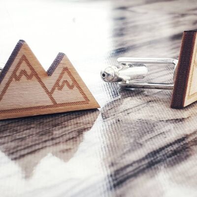 Wooden Mountain Cufflinks, Hiking Gift For Him, Men's Adventure Jewellery, Christmas Gift for him.