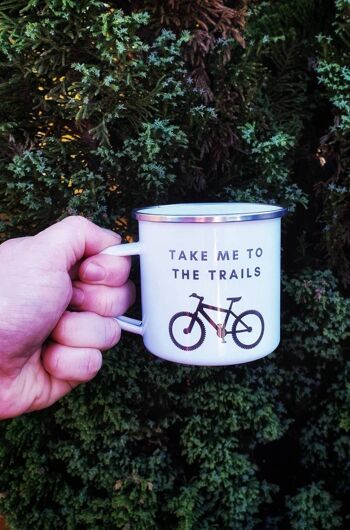 Tasse de sentier de vélo de montagne, tasse de camping VTT en émail, cadeau de cyclisme, tasse de chocolat chaud, tasse en étain de feu de camp. 3