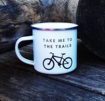 Tasse de sentier de vélo de montagne, tasse de camping VTT en émail, cadeau de cyclisme, tasse de chocolat chaud, tasse en étain de feu de camp. 4