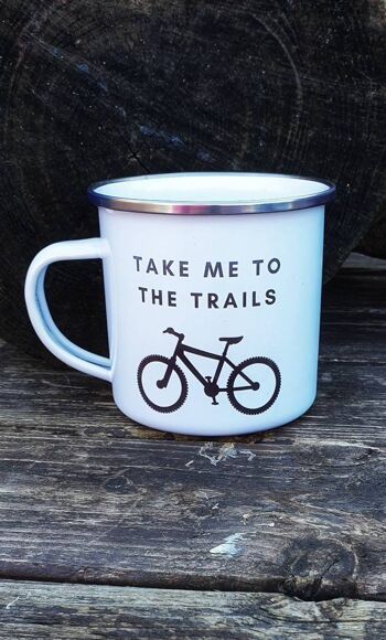 Tasse de sentier de vélo de montagne, tasse de camping VTT en émail, cadeau de cyclisme, tasse de chocolat chaud, tasse en étain de feu de camp. 5