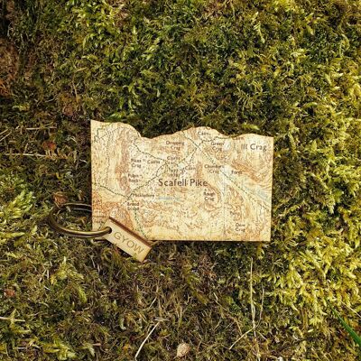 Portachiavi con mappa della montagna. Portachiavi con mappa Scafell Pike, regalo del distretto dei laghi, regalo per la nuova casa. Portachiavi con mappa in legno.