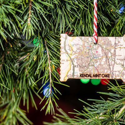 Kendal Mint Cake Map Tree Decoration, Lake District Gift, Food Lover Gift, Novità Tree Decoration, Cumbrian Christmas Food Bauble.