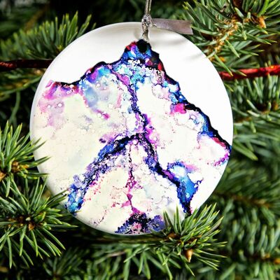 Illustrated Porcelain Helvellyn Hanging Ornament ,  Lake District Gift, Ceramic   Tree Decoration.