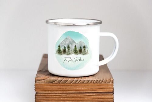 Lake District Enamel Mug, Watercolour Mountain Art, Camping Adventure Mug,Hiking Gift,Tea drinker Mug, Coffee Lover Gift, Outdoor Picnic Mug