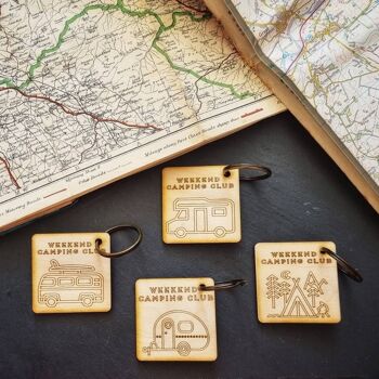 Porte-clés en bois pour camping-car, porte-clés pour caravane, porte-clés Van Life, porte-clés pour camping-car, porte-clés pour tente, cadeaux pour les amoureux de l'aventure. 1