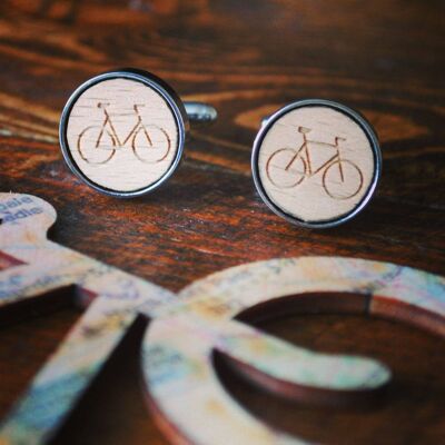 Wood Cycling Cufflinks, Bicycle Wedding Cufflinks, Bike Jewellery for Him.