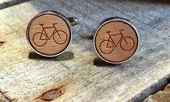 Boutons de manchette de vélo en bois, boutons de manchette de mariage de vélo, bijoux de vélo pour lui. 2