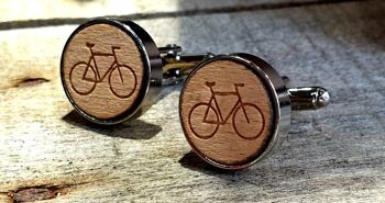Boutons de manchette de vélo en bois, boutons de manchette de mariage de vélo, bijoux de vélo pour lui. 5
