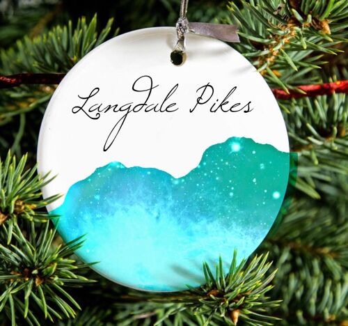 Illustrated Porcelain Langdale Pike Hanging Ornament, Lake District Gift, Ceramic   Tree Decoration.