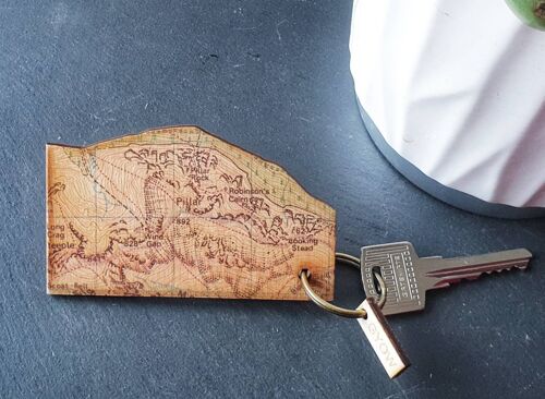 Mountain Map Keyring. Pillar Rock Map Keyfob, Lake District Gift, New Home Gift.  Wooden Map Keychain.