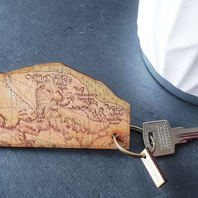 Mountain Map Keyring. Pillar Rock Map Keyfob, Lake District Gift, New Home Gift.  Wooden Map Keychain.