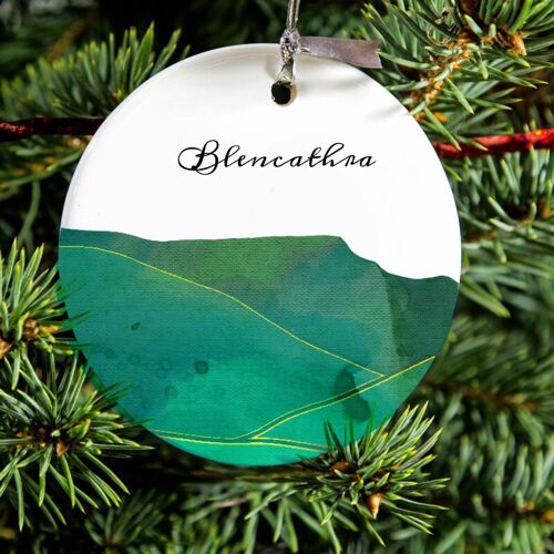 Illustrated Porcelain Blencathra Hanging Ornament, Lake District Gift, Ceramic Tree Decoration.