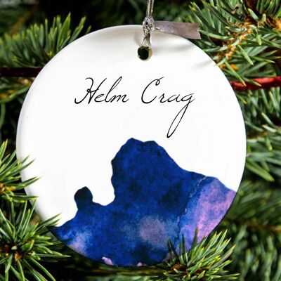 Illustrated Porcelain Helm Crag, Grasmere, Hanging Ornament, Lake District Gift, Ceramic   Tree Decoration.