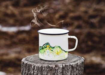 Tasse en céramique émaillée Catbells aquarelle. Cadeau de Lake District, tasse d'aventure de camping en plein air, tasse de pique-nique d'art de montagne. 2