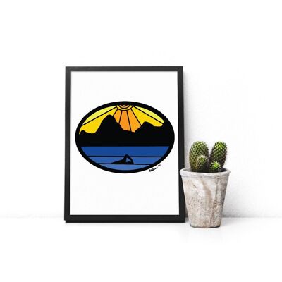 Lake District Wild Swimming A4 Graphic Art Print. Wild Swimming Artwork. Gift for Swimmers, Outdoor Landscape Art Print.