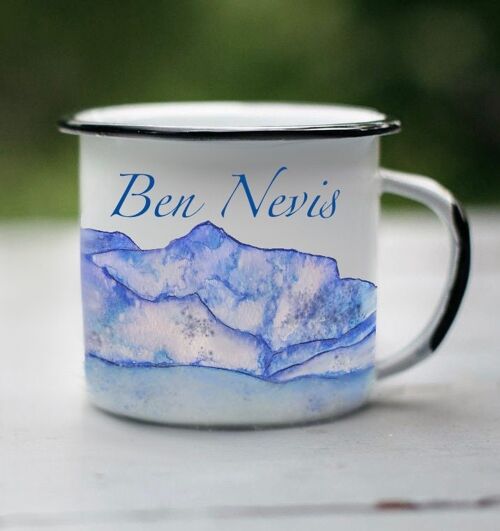 Ben Nevis Watercolour Enamel Mug, Mountain Scene Mug, Outdoor Camping Mug, Campfire Coffee Mug, Three Peaks Hiking Gift.