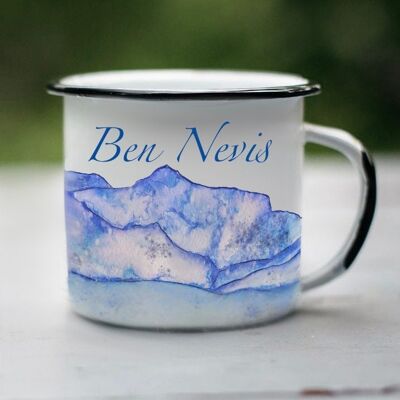 Ben Nevis Watercolour Enamel Mug, Mountain Scene Mug, Outdoor Camping Mug, Campfire Coffee Mug, Three Peaks Hiking Gift.