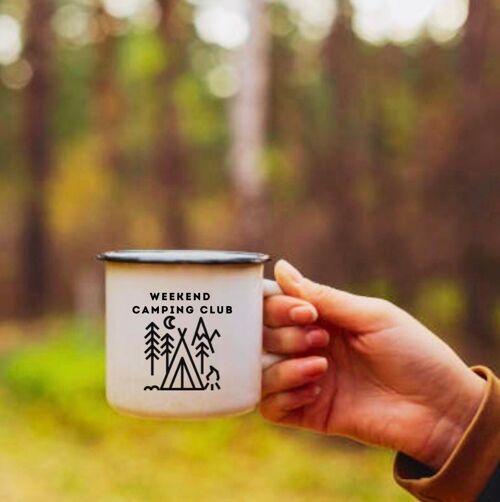 Weekend Camping Club Enamel Mug , Wild Camping Gift, Tent Lover, Outdoor Tin Mug, Lake District Gift.