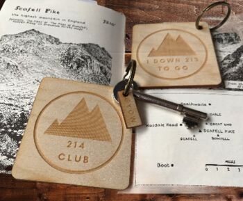 Porte-clés Wainwright 214 Club Wood, porte-clés Lake District. Cadeau de randonnée, porte-clés aventure. Cadeau de Lake District. 4