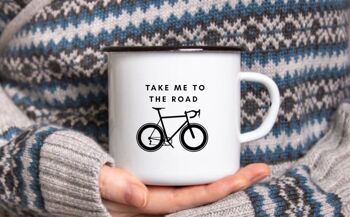 Emmenez-moi à la tasse de cyclisme en émail de route, cadeau de cyclisme, tasse de feu de camp, tasse de montagne, tasse de café en émail, tasse en étain. 1