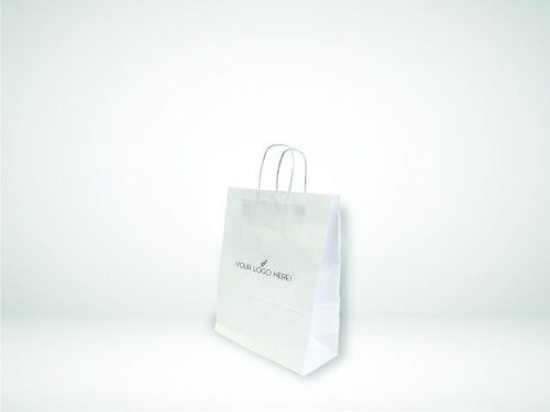 24x12x32 cm ( A 4) White Twisted paper Handles  bags With Your Company LOGO on 2 sides