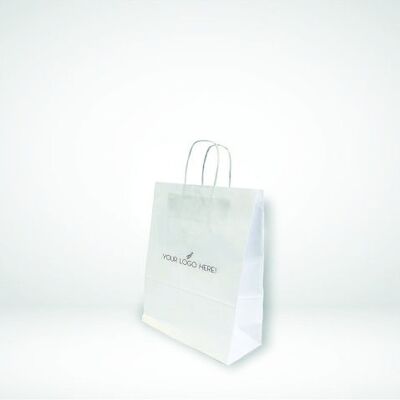 24x12x32 cm ( A 4) White Twisted paper Handles  bags With Your Company LOGO on 2 sides