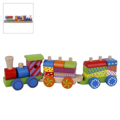 Holz-Eisenbahn mit bunten Bausteinen, Wooden train with colorful blocks
