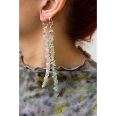 Lorena -Elongate earrings in rock crystal and jade stones