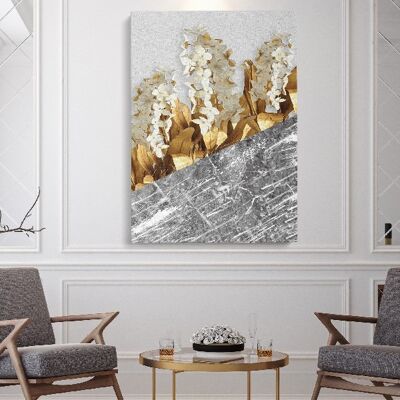 Gold Grey Leaves - 50X70 - Canvas