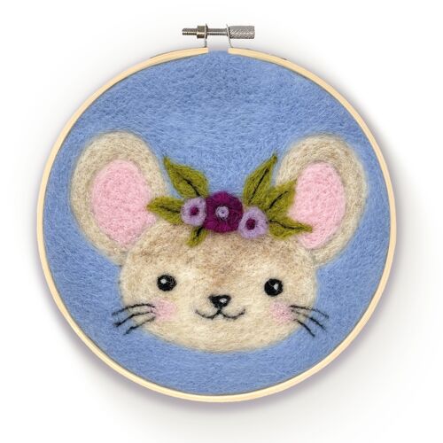 Floral Mouse in a Hoop Needle Felt Craft Kit
