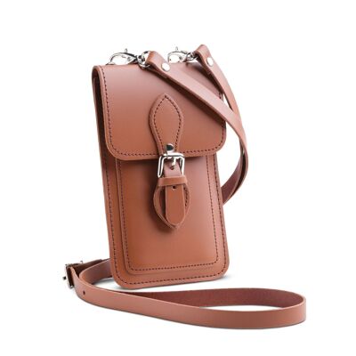 Pochette pour téléphone portable en cuir fait main Plus - Marron châtaigne