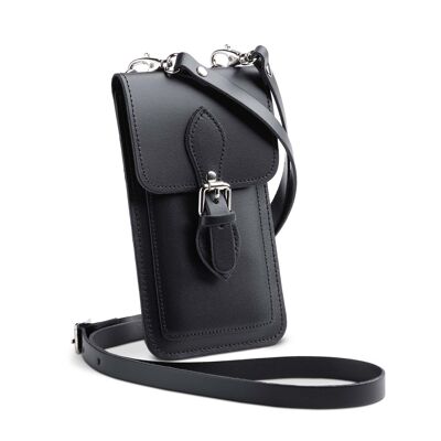 Pochette pour téléphone portable en cuir fait main Plus - Noir