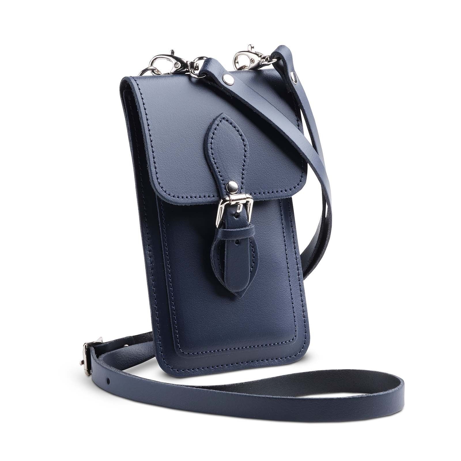 Custodia Plus per cellulare in pelle fatta a mano - Blu navy
